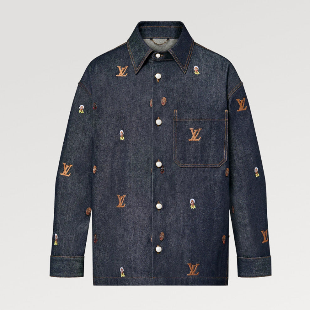 Men's Spring & Autumn Monogrammed Embroidered Single Breasted Lapel Loose Denim Jacket Style Shirt #98713