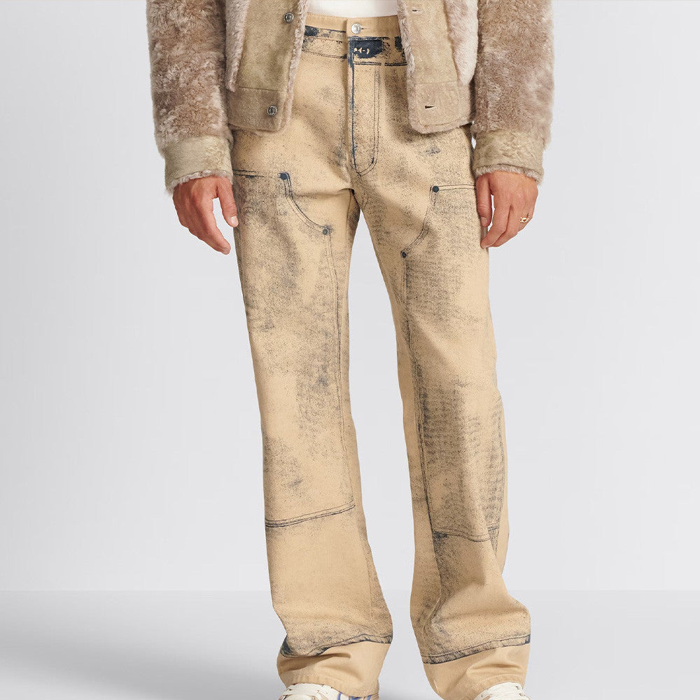 Men's Spring And Autumn Worn Lapel Button Cotton Long Sleeve Fit MKII-EFFECT Mkii-Effect Overshirt Printed Multi Pocket Pants Ngvp #7541