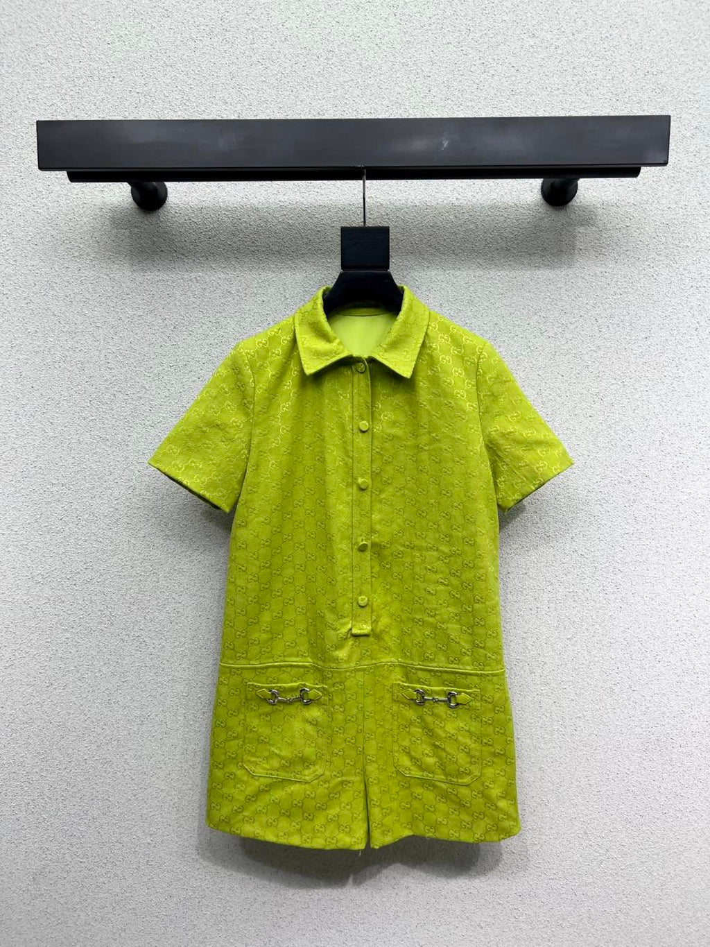 Women's Spring/Summer Monogram Printed Solid Colour Short Sleeve Single Breasted Jumpsuit #76664