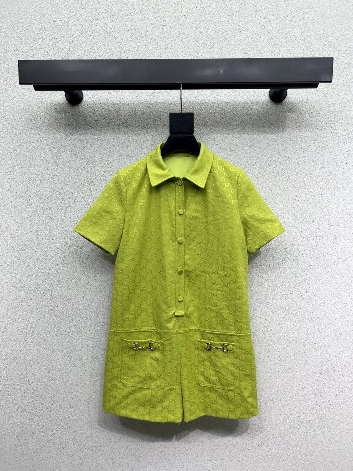 Women's Spring/Summer Monogram Printed Solid Colour Short Sleeve Single Breasted Jumpsuit #76664