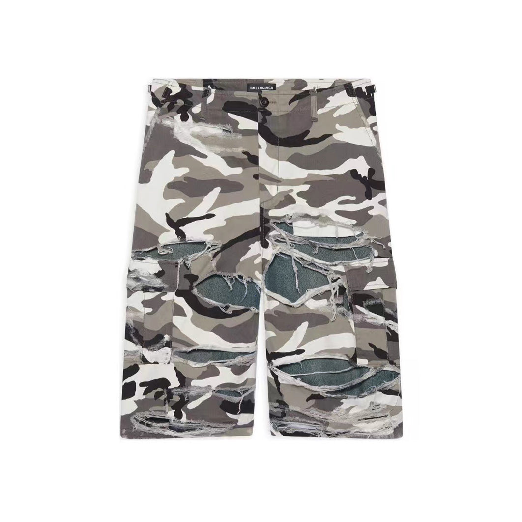 Men's And Women's Spring/summer Fashionable High Street Retro Distressed Camouflage Shorts Ngvp #5184