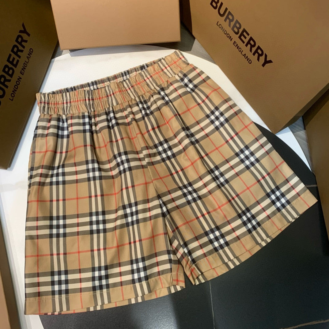 Men's Summer Colour Block Check Full Print Mid Waist Elasticated Shorts Pants #99212