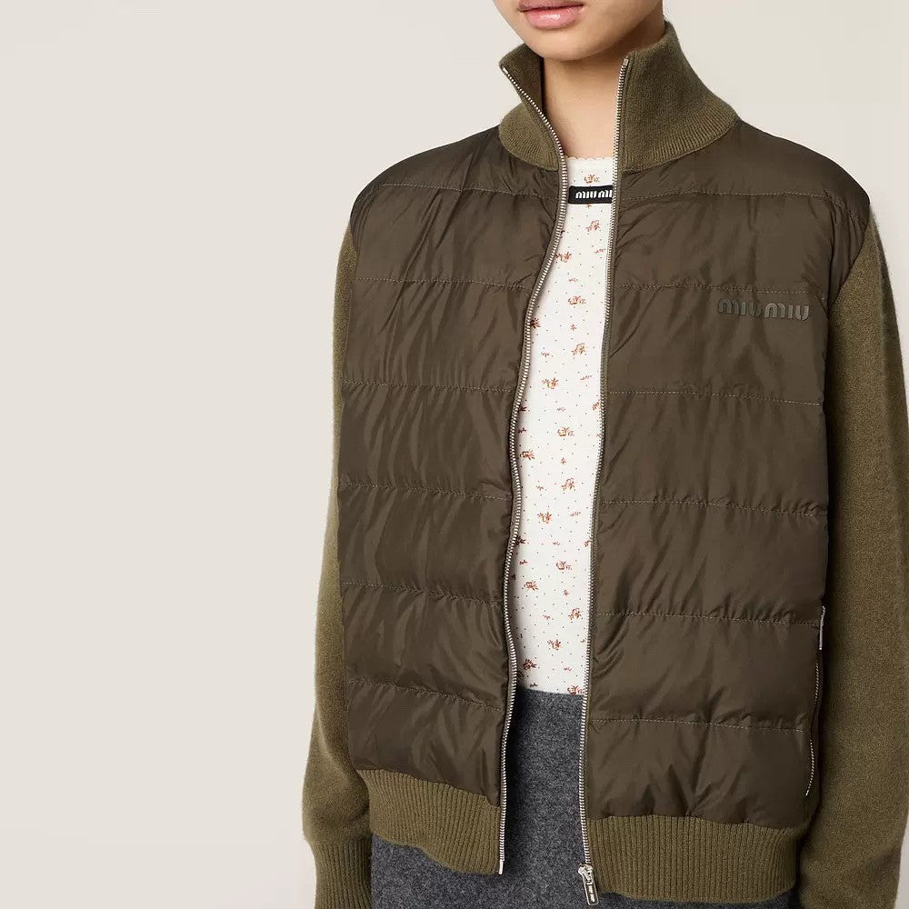 Cashmere Knitted Patchwork Goose Down Stand Collar Down Jacket #194161