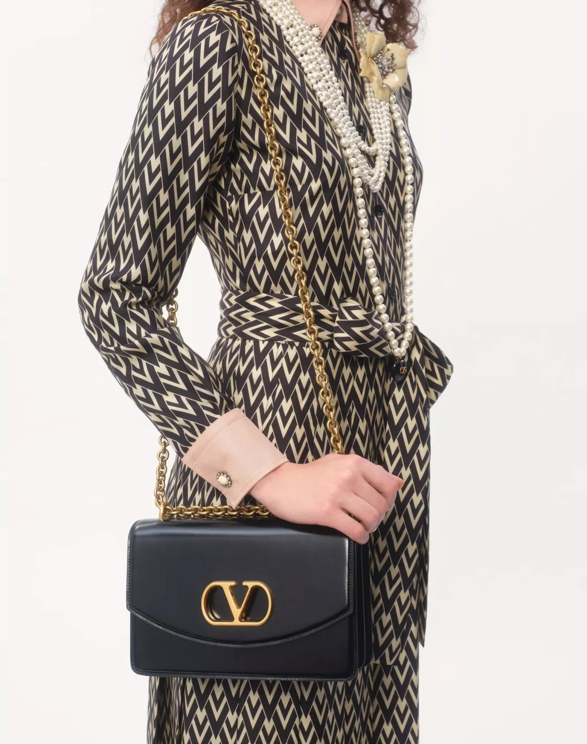 Women's Spring and Autumn Solid Color Lapel Silk Twill Toute La V Midi Dress #71832