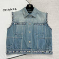 Women's Summer Fashion Casual Denim Collared Single-Breasted Sleeveless Top Vest #78486