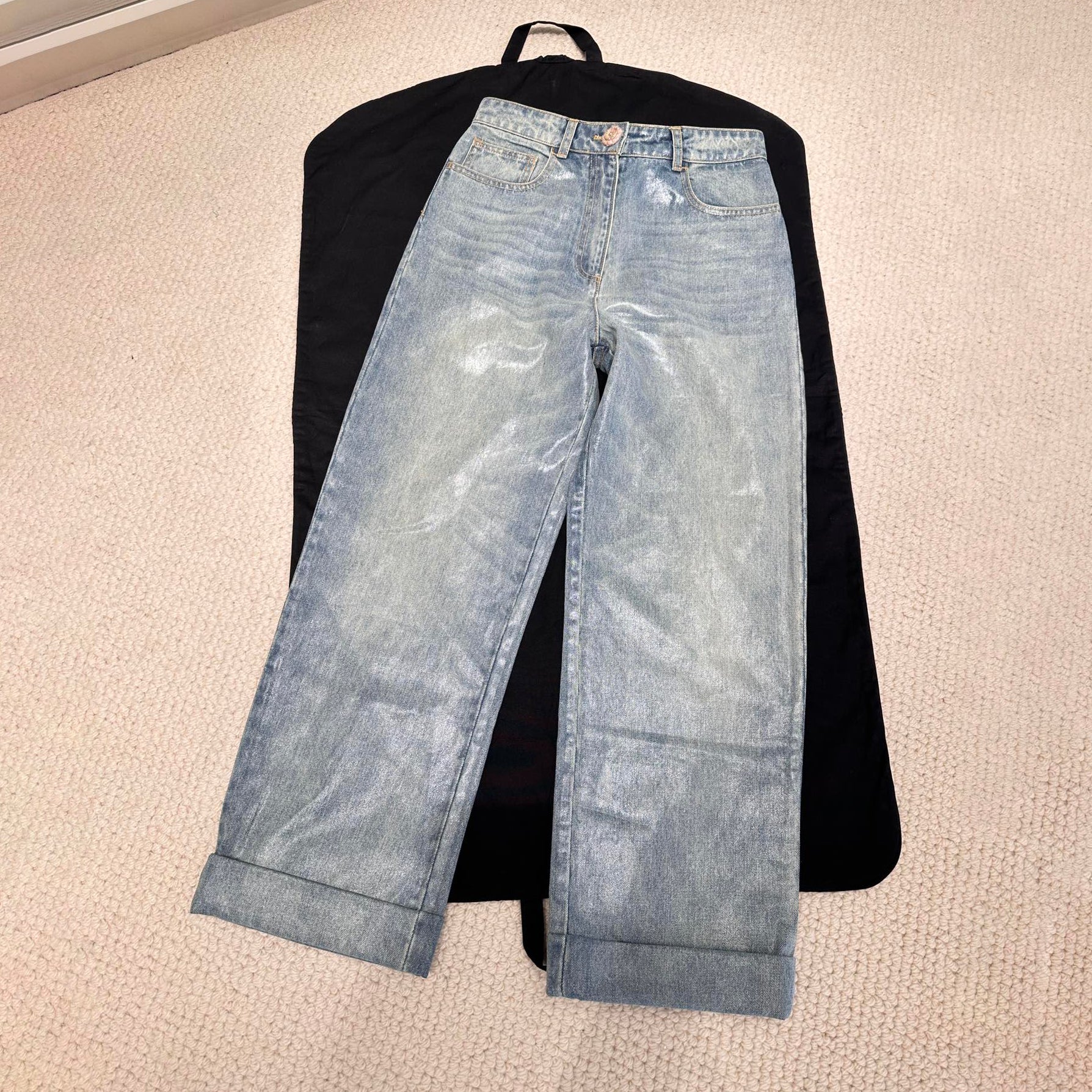 Women's Spring and Autumn Solid Color Zipper Closure Waterproof Coated Jeans Pants #74368