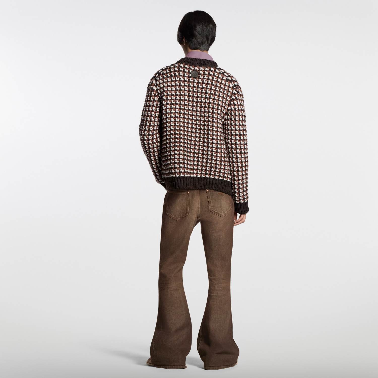 Men's Early Spring Houndstooth Chunky Knit Wool Cardigan Retro Elegant Color-Blocked Zipper Knit Cardigan Jacket #194500