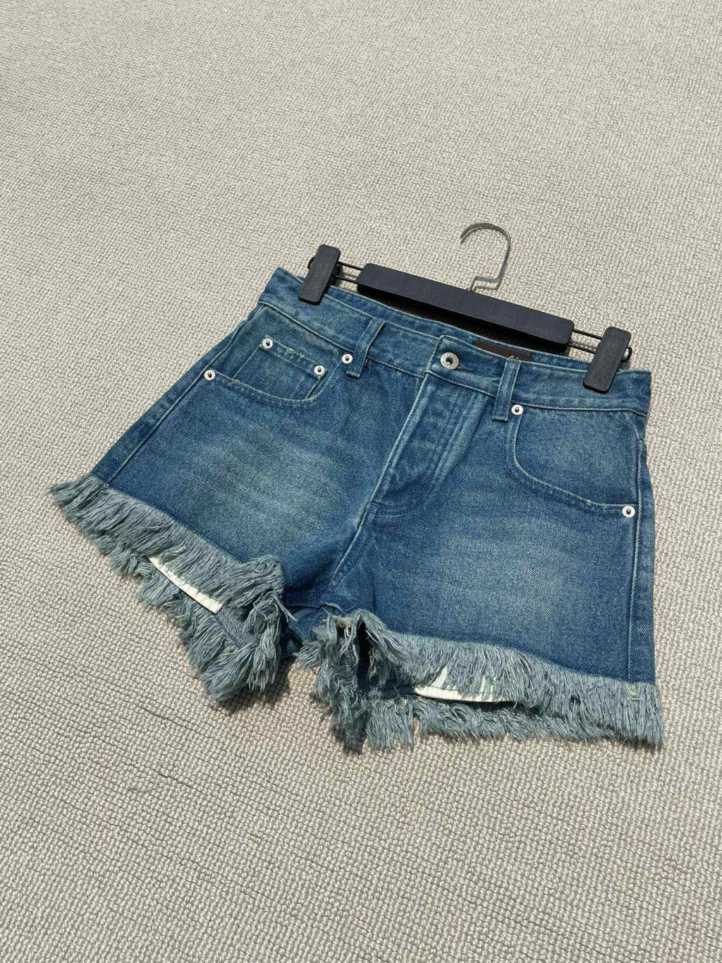 Women's Summer Solid Color Fringed Hem Denim Shorts #77293