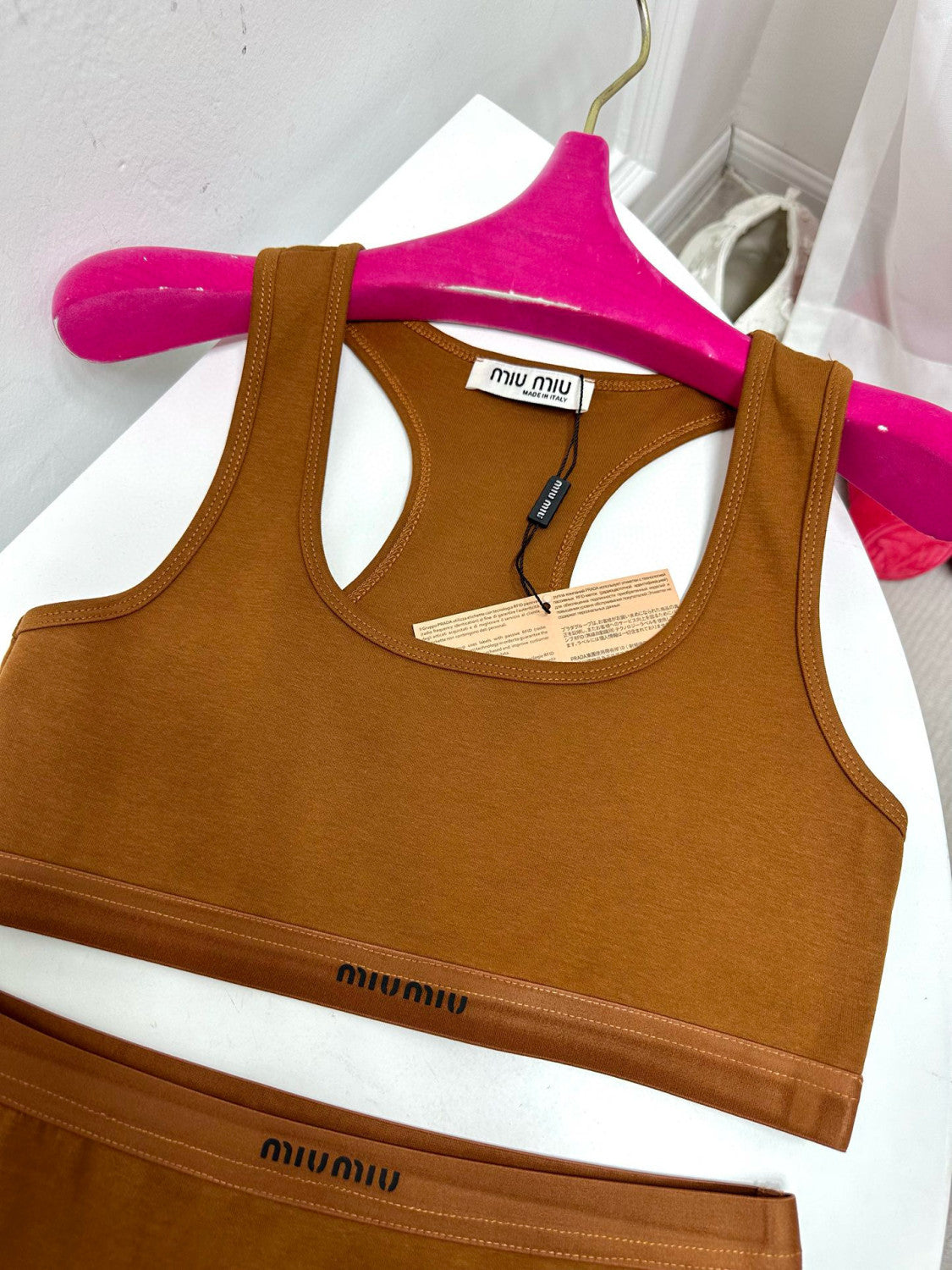 Women's Logo Jacquard Knit Sports Tank Top Cotton Solid Color Swimsuit Triangle Panty Set Suit #81189