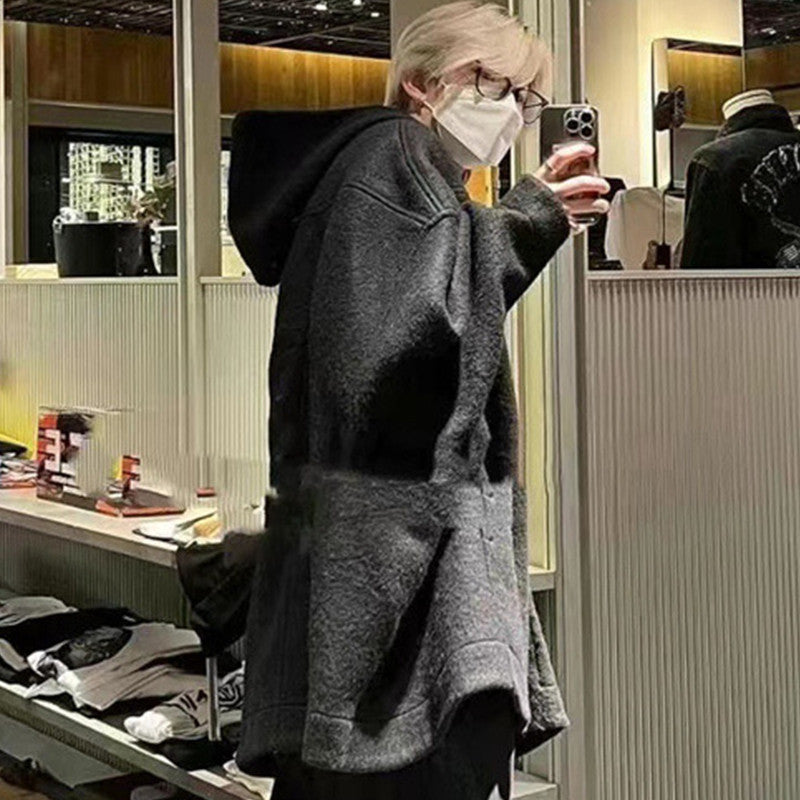 Men's Spring And Autumn Solid Color Fashion Trend Cape Wool Hoodie Long Sleeve Loose Sweater Ngvp #7523