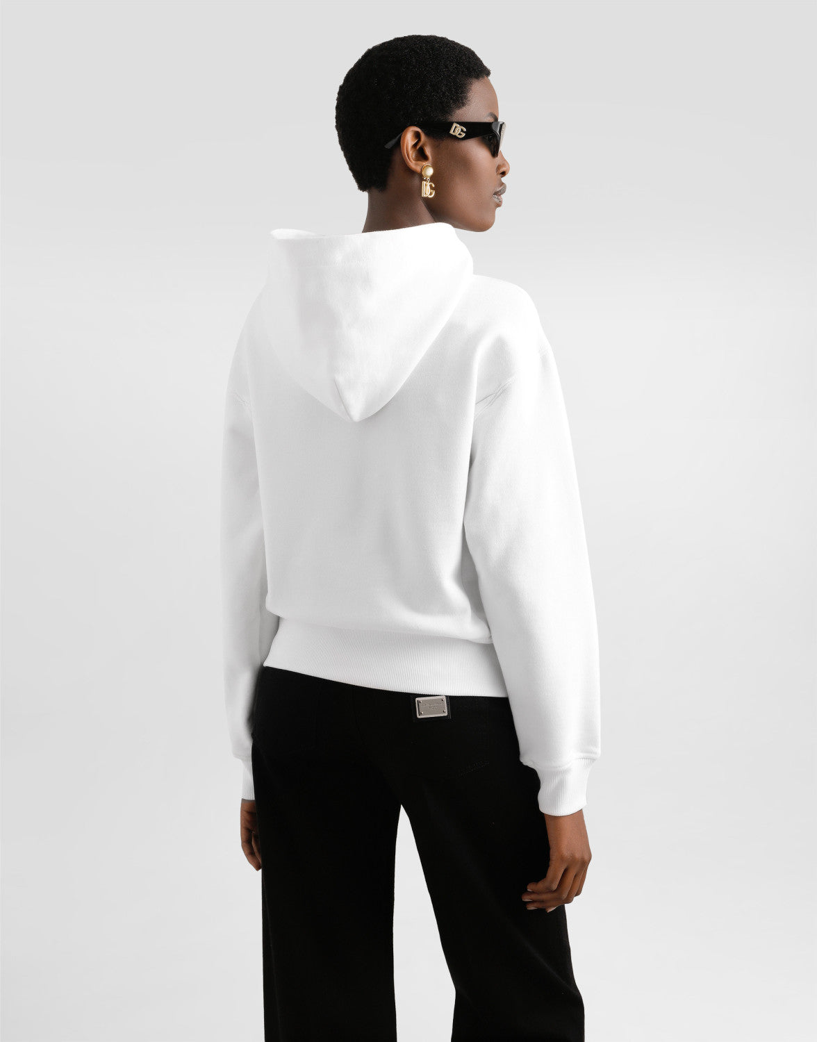 Women's Early Spring Embroidered Cotton Hooded Sweatshirt In Off-white With Letter Logo #193300