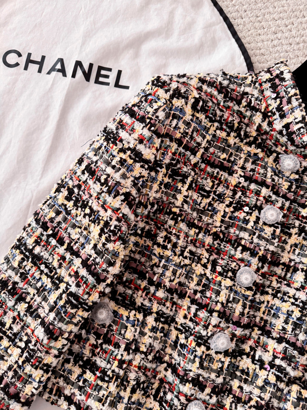 Women's 26SS Round Neck Button-up Tweed Short Coat Jacket Short Skirt Set Suit #194252