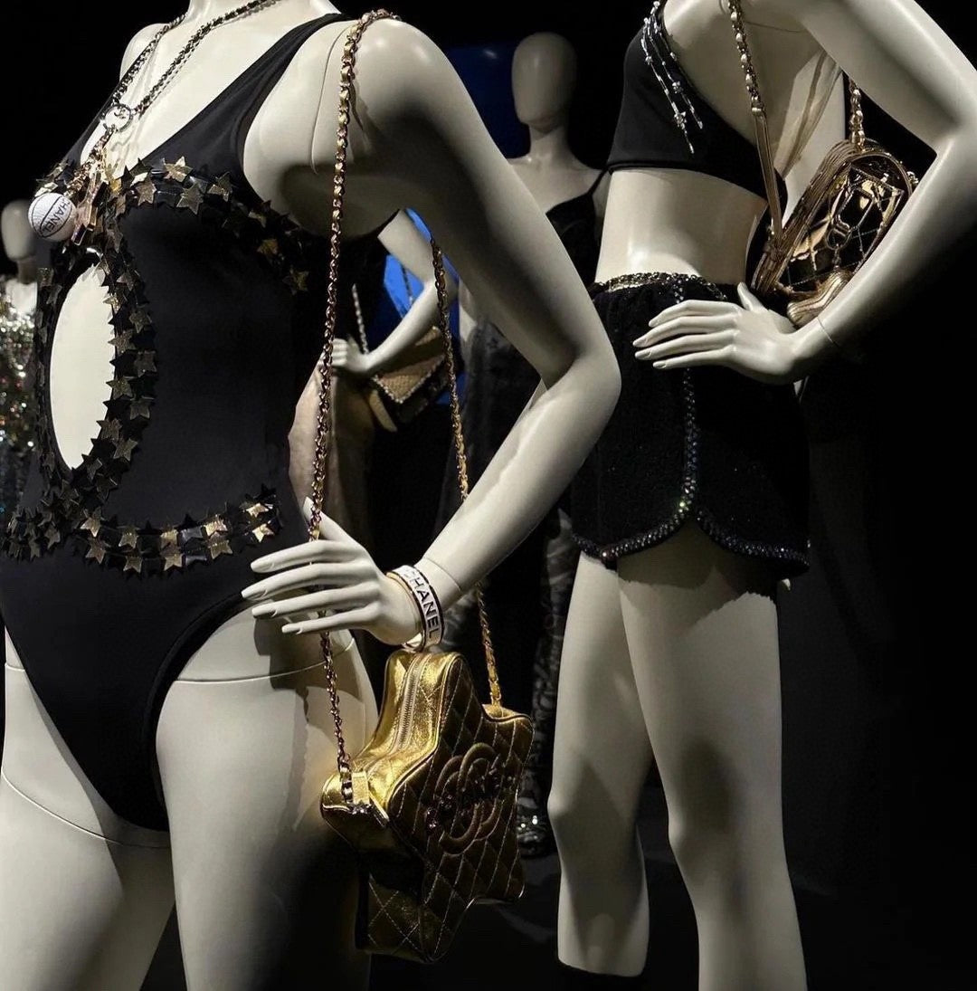 Women's Summer Gold Star Hollow Decoration Black One-piece Swimsuit #72391