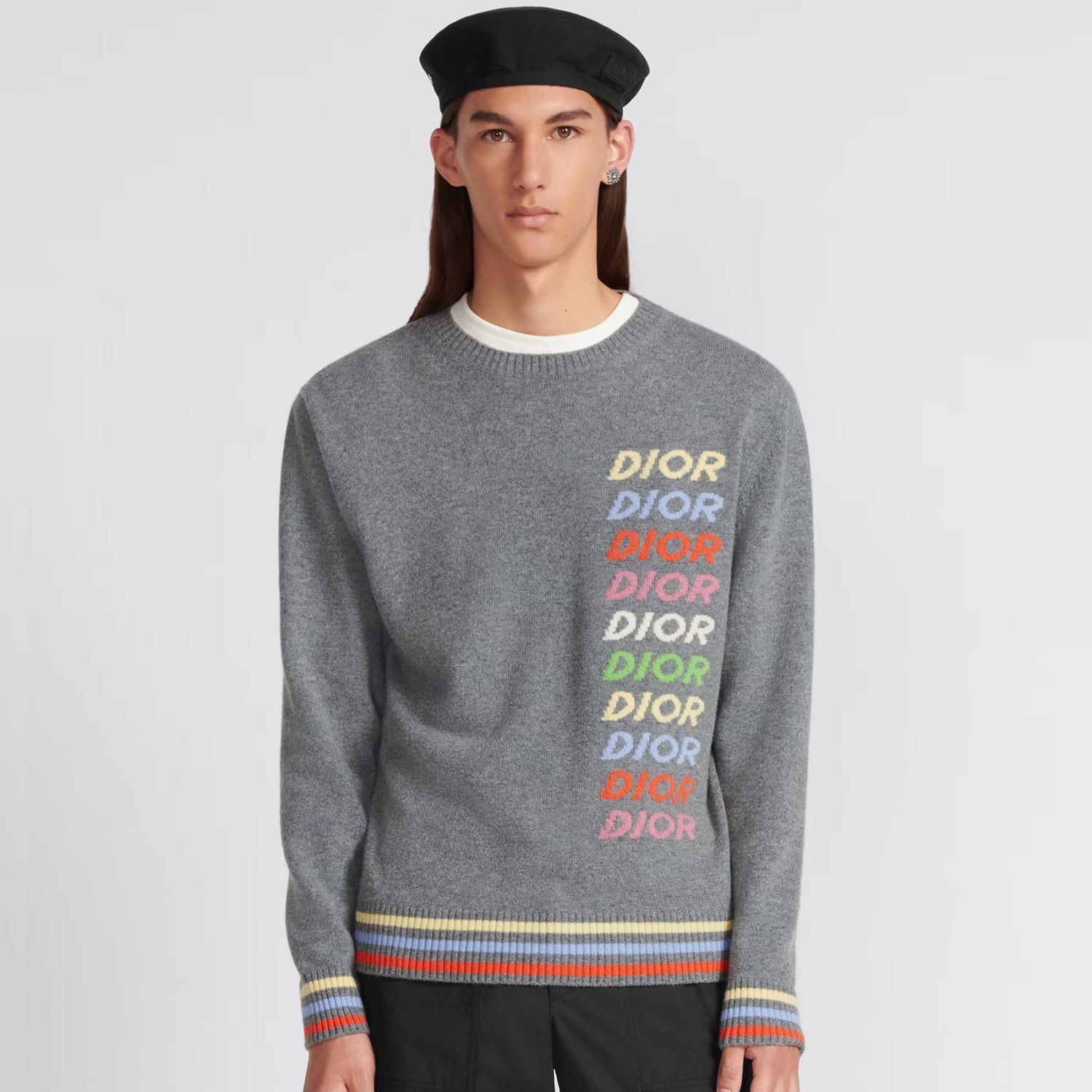 Men's Spring & Autumn Colorful Logo Letter Embroidery Crew Neck Cashmere Sweater Pullover #97942