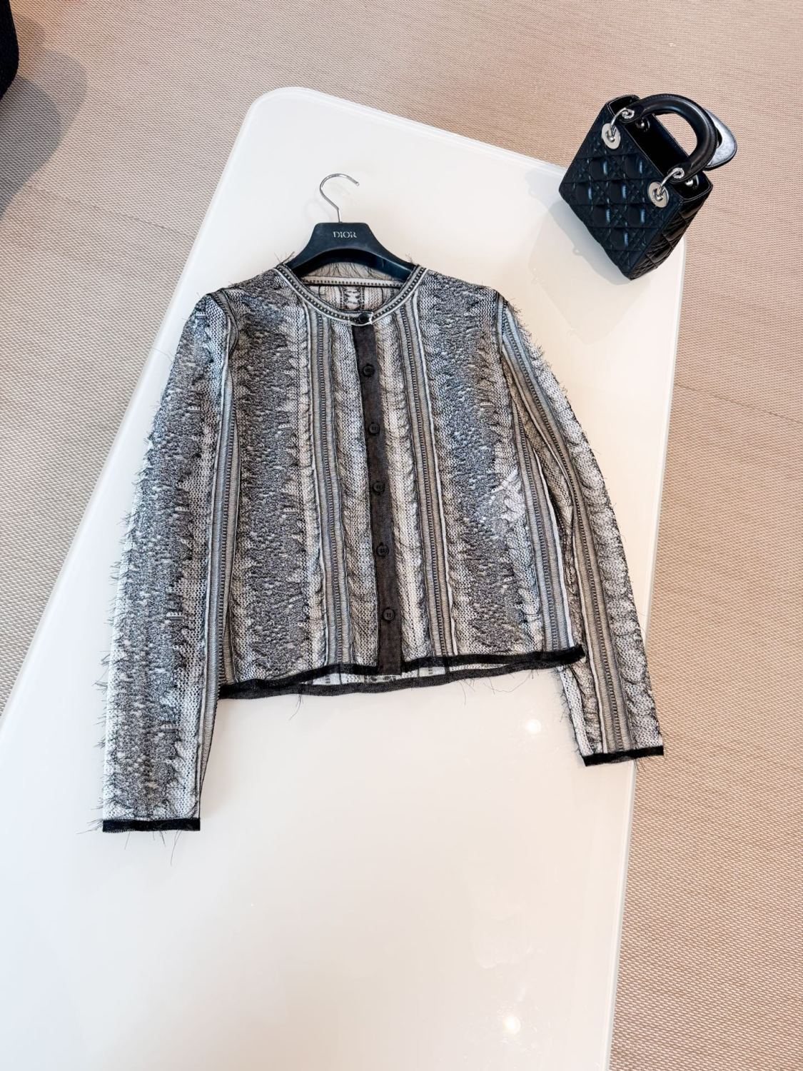 Women's Spring/Summer/Fall Striped Embroidered Lace Hollow-Out Solid-Color Single-Breasted Round-Neck Knit Cardigan Ngvp #2398