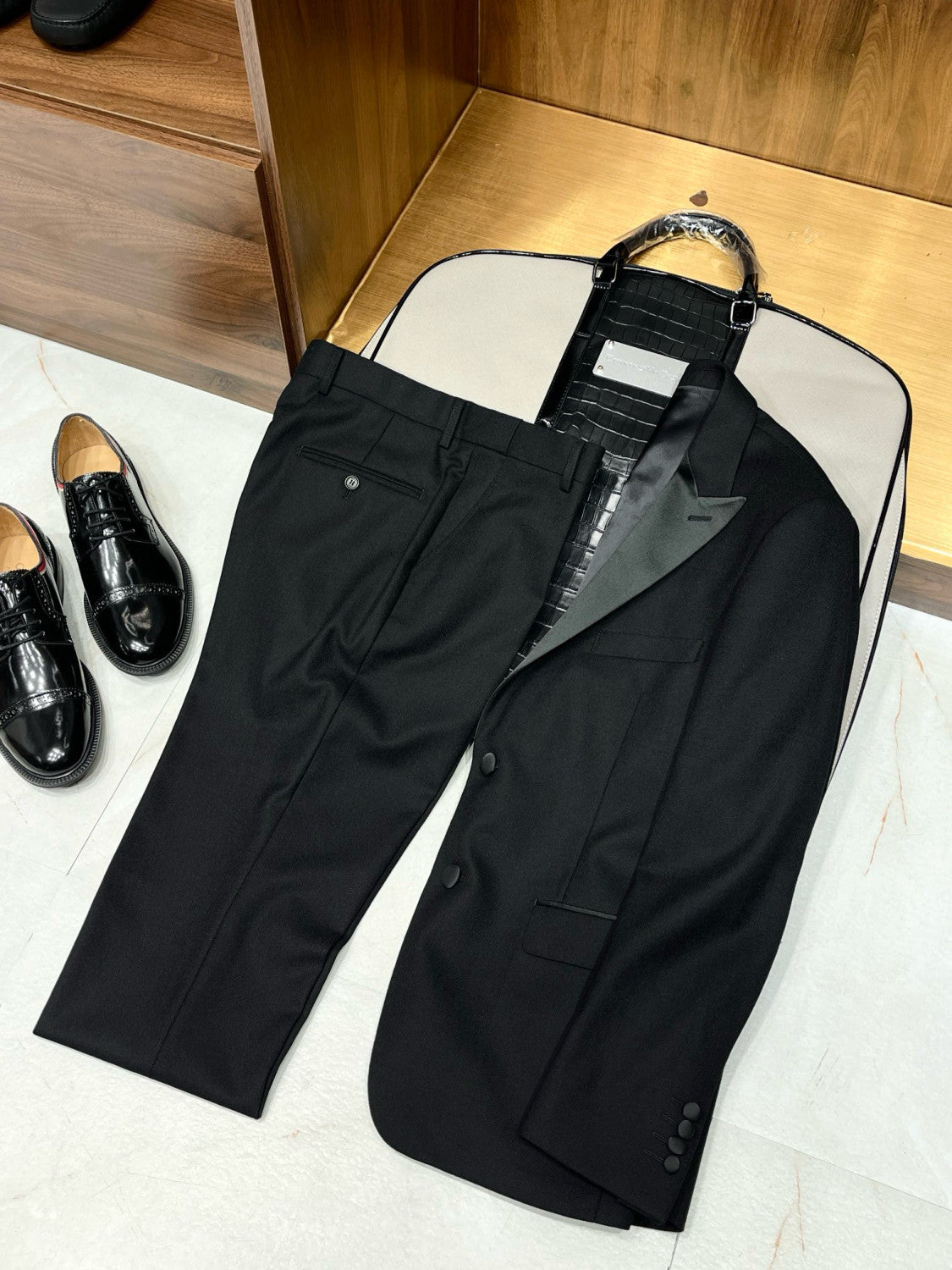 Men's Spring And Fall Black Silk Satin Wool Suit Two-piece High-end Pants High Luxury Suit Jacket Ngvp #7681