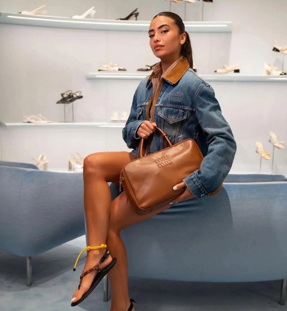 Women's Upcycled Spring And Fall Tannin Short Denim Jacket Colorblocking Slim Washed Cotton Casual Single Breasted Jacket #72322