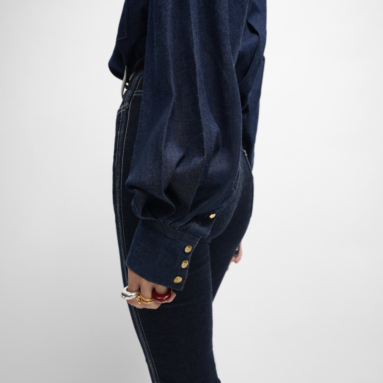 Women's Spring/summer Dark-wash Denim Shirt With Pocket Design Collar Long Sleeves Single-button Front - Fashionable And Elegant Shirt #194478