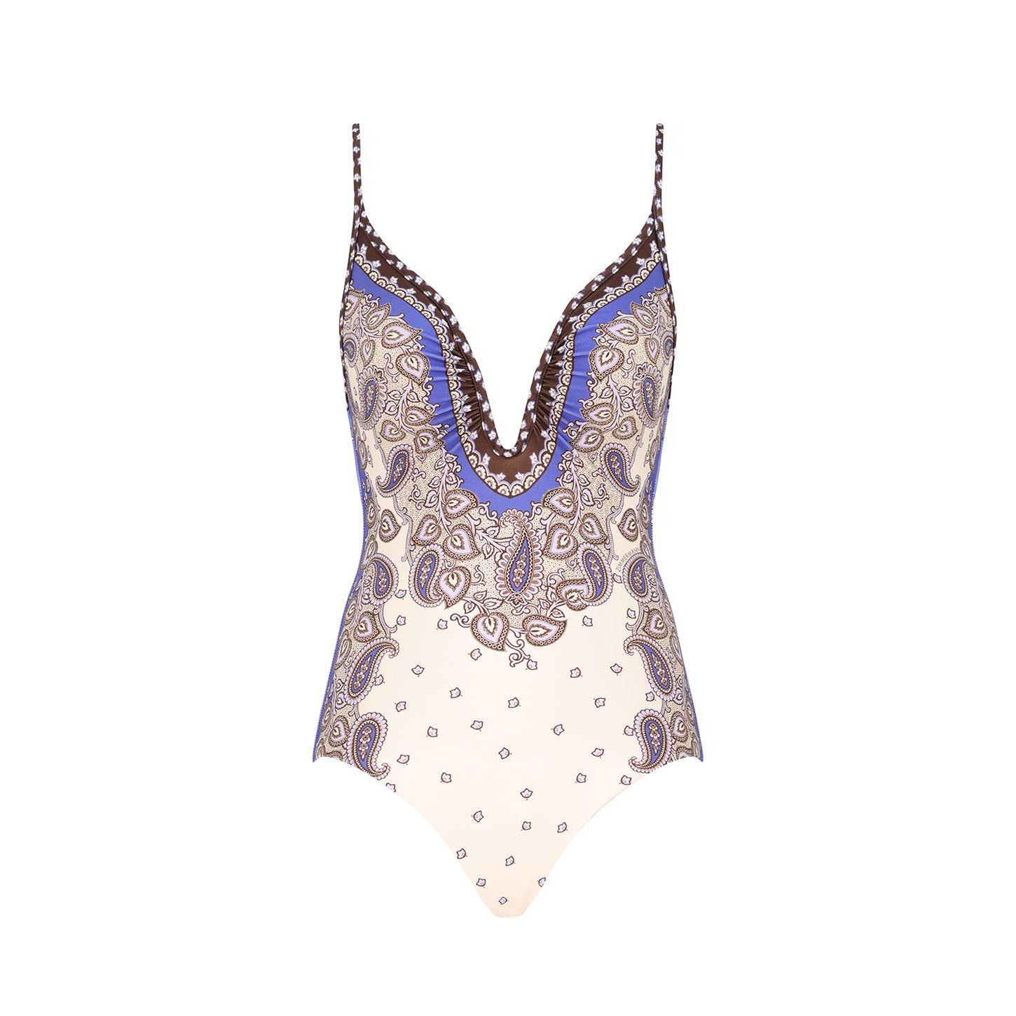 Women's Summer Deep V-neck Floral Pattern Printed Strapless One-piece Swimsuit Top #77287