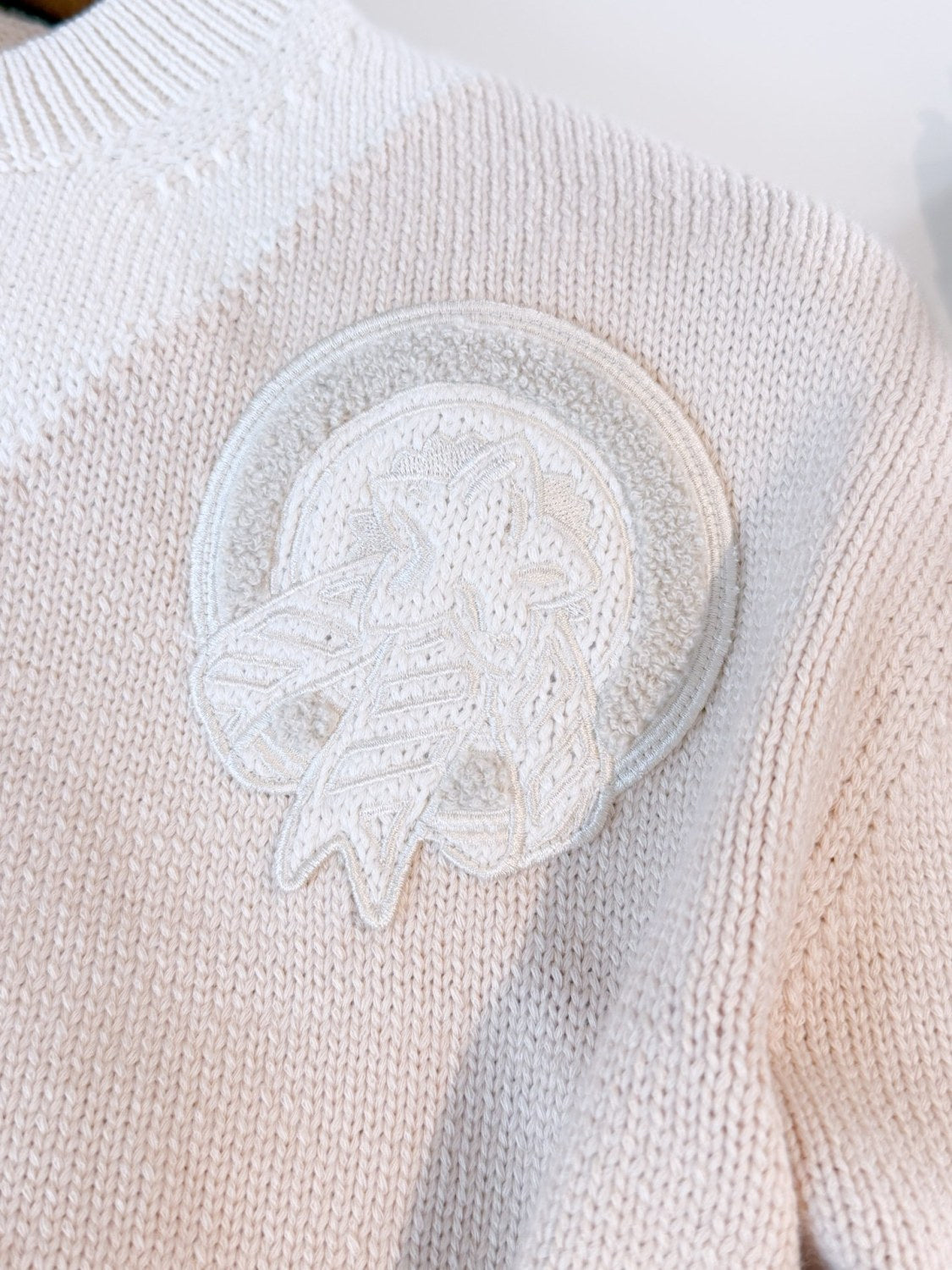 Women's Badge Embroidered Spring. Autumn. And Winter Color-Blocked Round Neck Knitted Cotton Long Sleeve Sweater Ngvp #2134