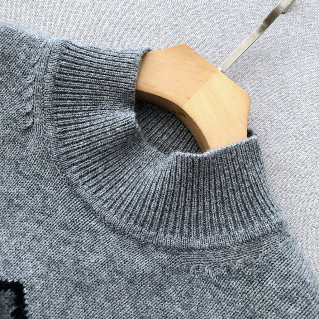 Men's Spring And Autumn Grey Loose High Neck Knit Pullover Jumper Sweater #97844