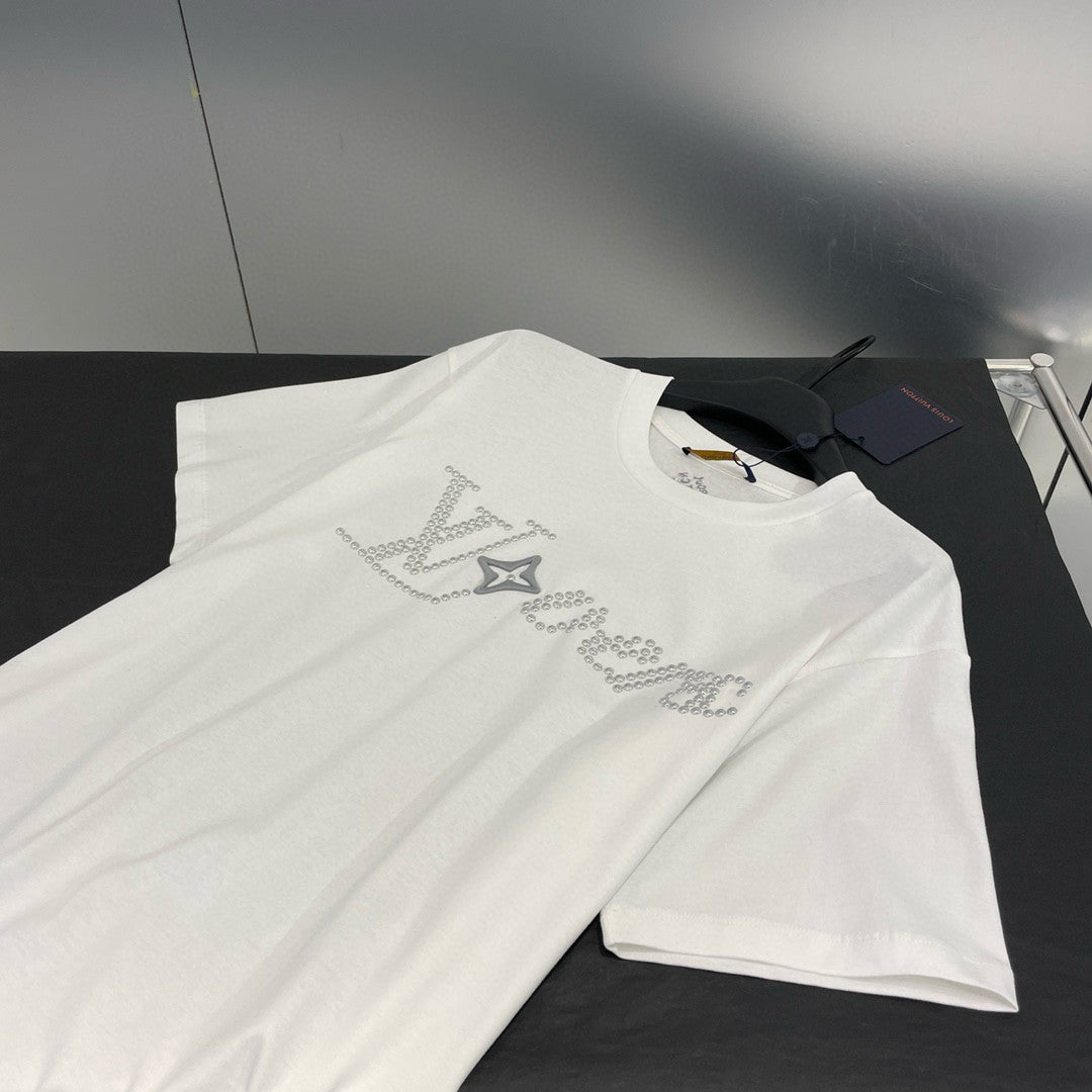 Men's Summer Cotton Hot Drill Logo Solid Color Round Neck Short Sleeve T-Shirt #98147