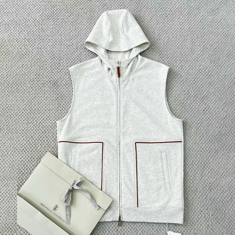 BC Men's Hooded Two-Way Zipper Spring & Autumn Solid Color Cotton Sleeveless Waistcoat Vest Ngvp #1765