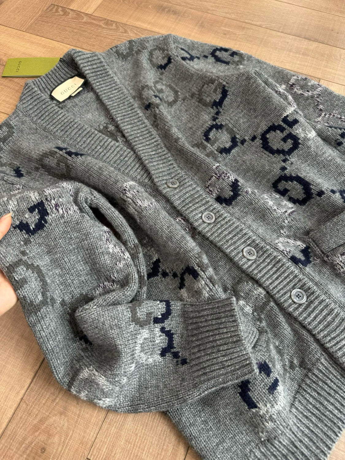 Men's And Women's Spring And Autumn Solid Color Logo Print Single-breasted V-neck Long Sleeve Cashmere Cardigan Jacket #78173