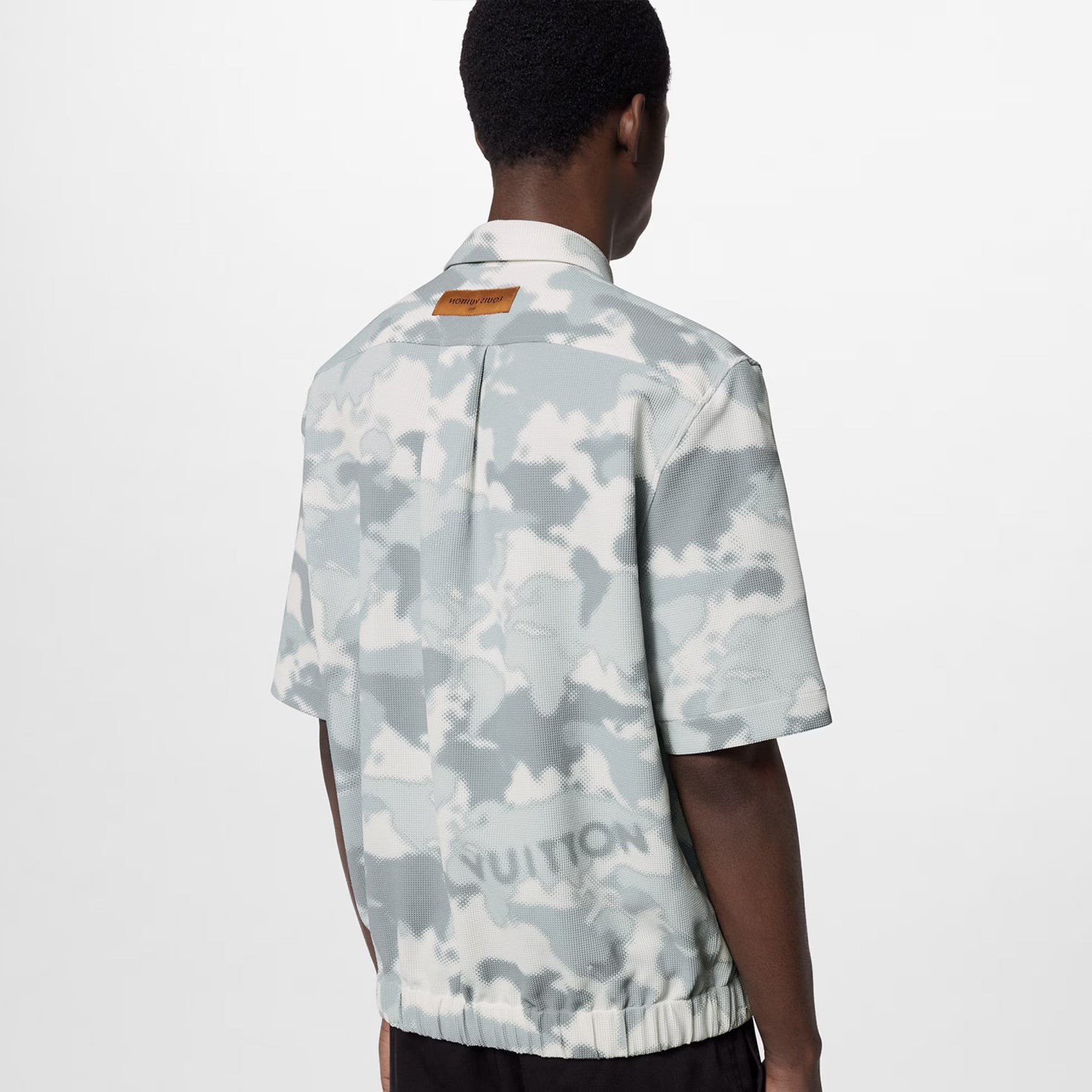 Men's Gray Summer Cotton Blend Single Breasted Camouflage Short Sleeve Fitted Shirt Ngvp #8211