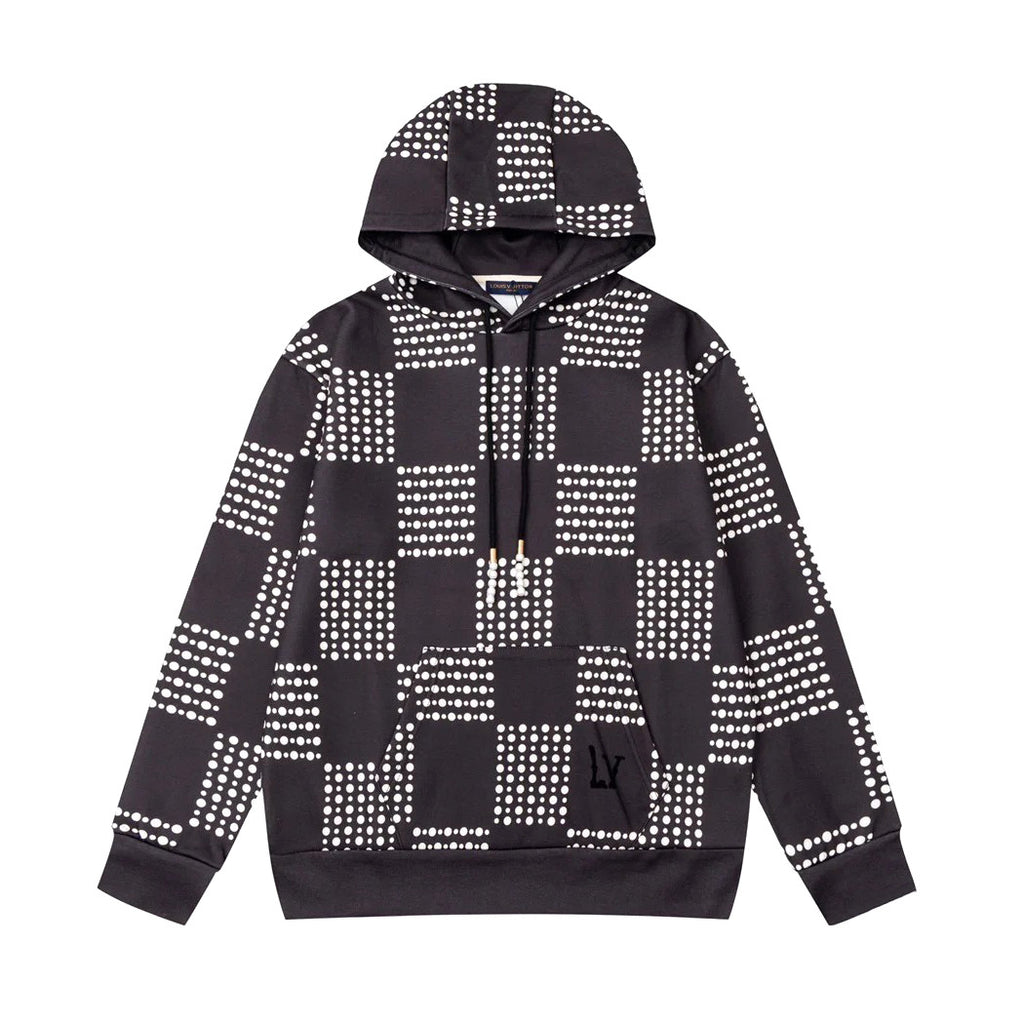 Men's Autumn/Winter Full Width Pearl Checkerboard Fleece Hooded Sweatshirt Pullover #97833
