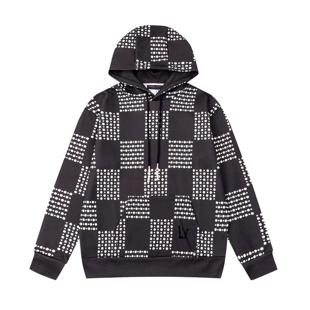 Men's Autumn/Winter Full Width Pearl Checkerboard Fleece Hooded Sweatshirt Pullover #97833