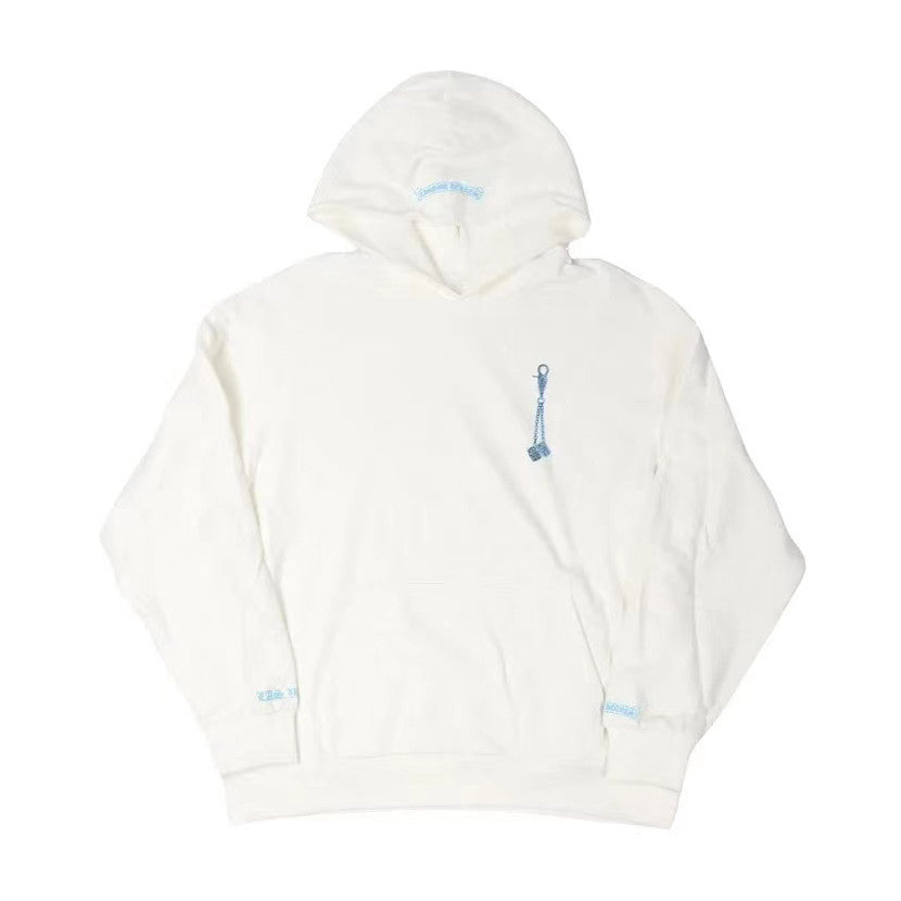 Men's and Women's Spring and Fall White Cotton Hooded Sweatshirt Pullover #98414