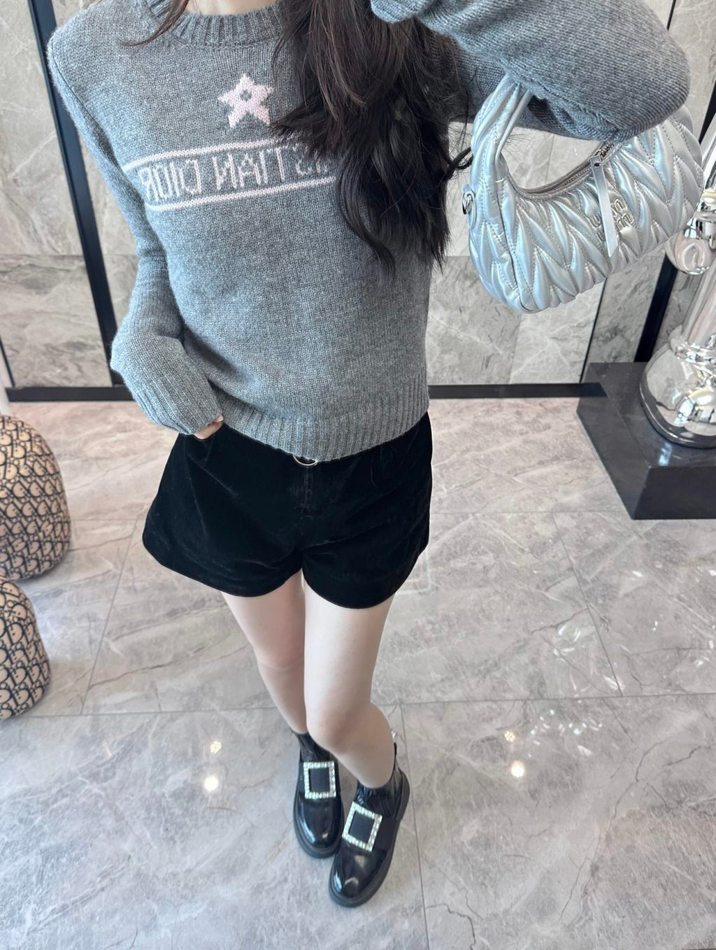 Women's Autumn And Winter Jacquard Knit Sweater Gray Pink 100% Cashmere Fabric With Logo Round Neck Long Sleeve Pullover Knitted Sweater #71784