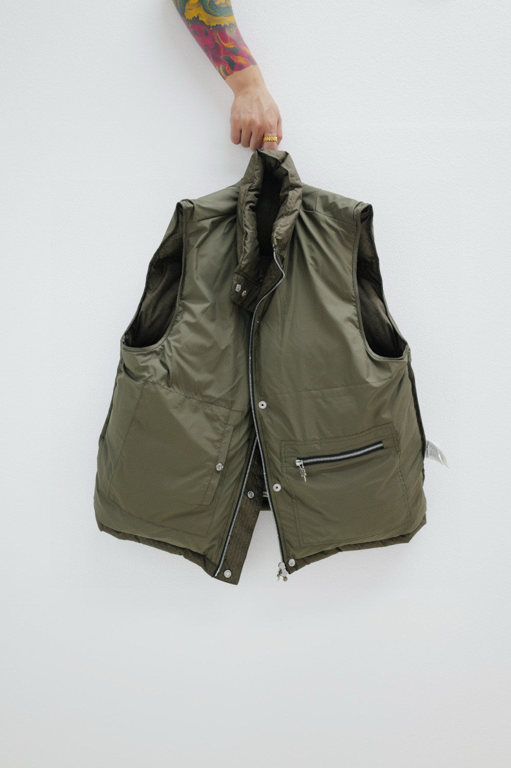 Men's And Women's Fall/Winter Fashion Casual Stand Collar Zipper Single Button Hidden Pattern 925 Sterling Silver Hardware Down Sleeveless Vest #79126