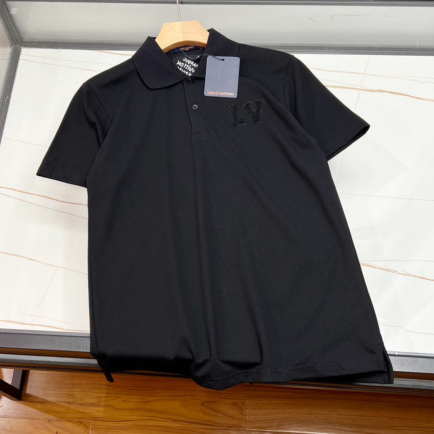 Men's Summer Embroidery Logo Applique Solid Color Polo Neck Short Sleeve T-Shirt #98572