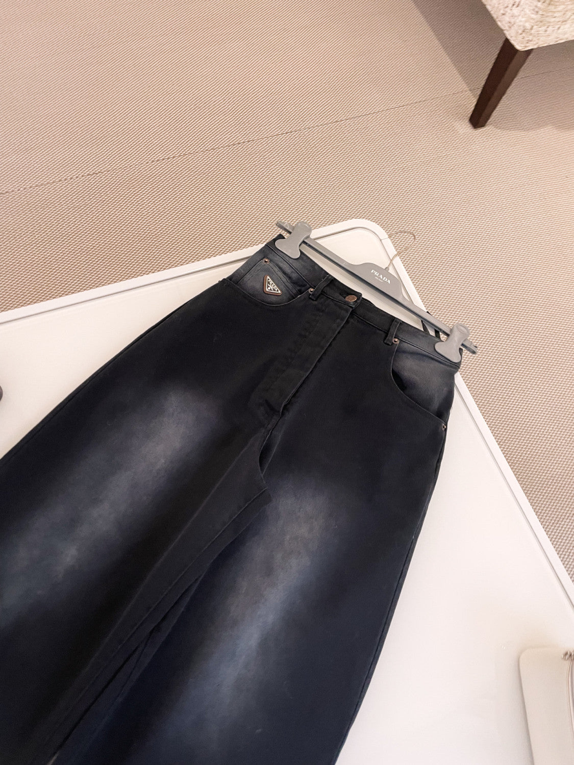 Women's Spring and Autumn Solid Color High Waist Wide Leg Loose Jeans Pants #74923