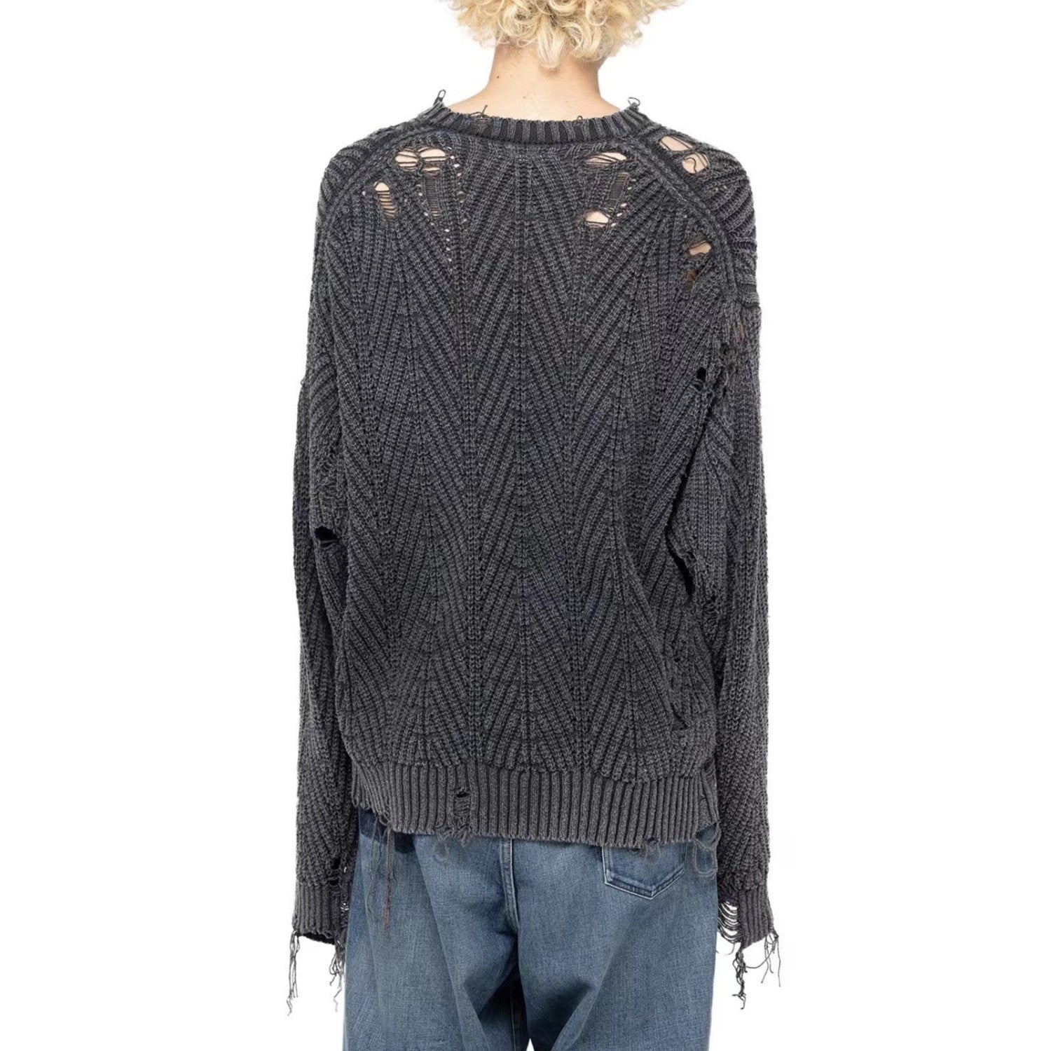 Maison Mihara Yasuhiro Men's Women's Autumn And Winter Retro Old High Street Hole Breaking Sweater Fashion Trend V-neck Long Sleeve Knitted Sweater Ngvp #8787