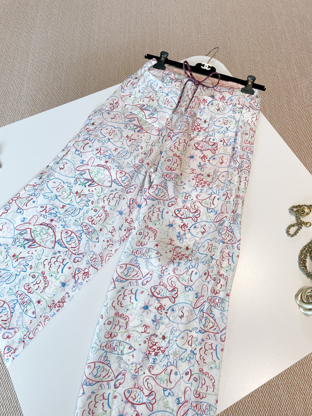 Women's Summer Colorful Fish Print Two Piece Silk Casual Pants #75883