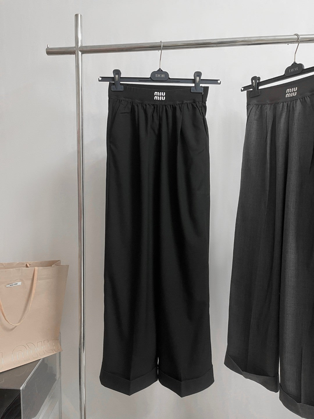 Women's Spring and Autumn Solid Color Elastic Mid Waist Wide Leg Casual Pants #74784