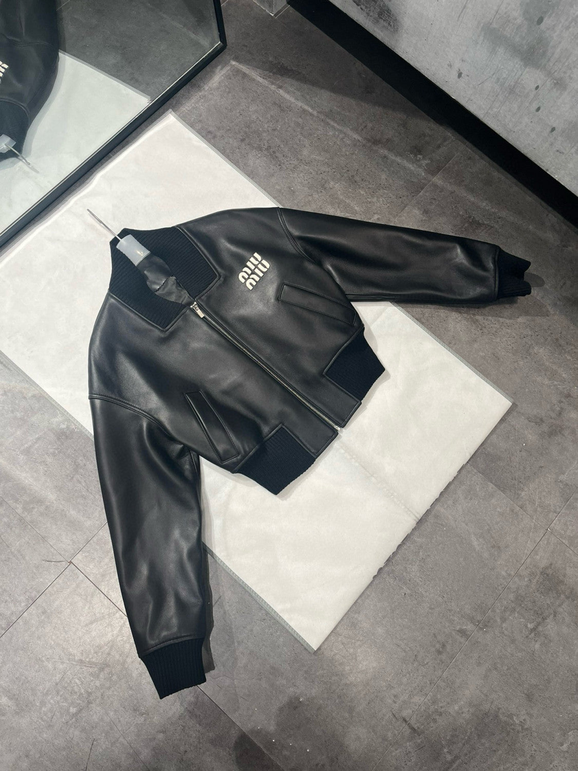 Women's Autumn and Winter Black Sheepskin Zip Long Sleeve Baseball Jacket #99115