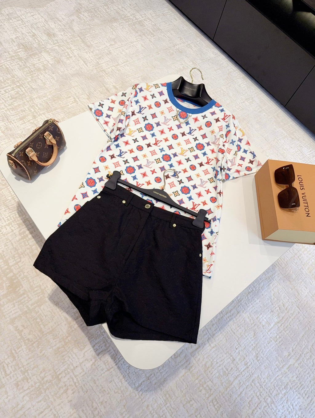 Women's Summer Solid Color Alphabet All Over Printed Hidden Zipper Closure Denim Shorts #75479