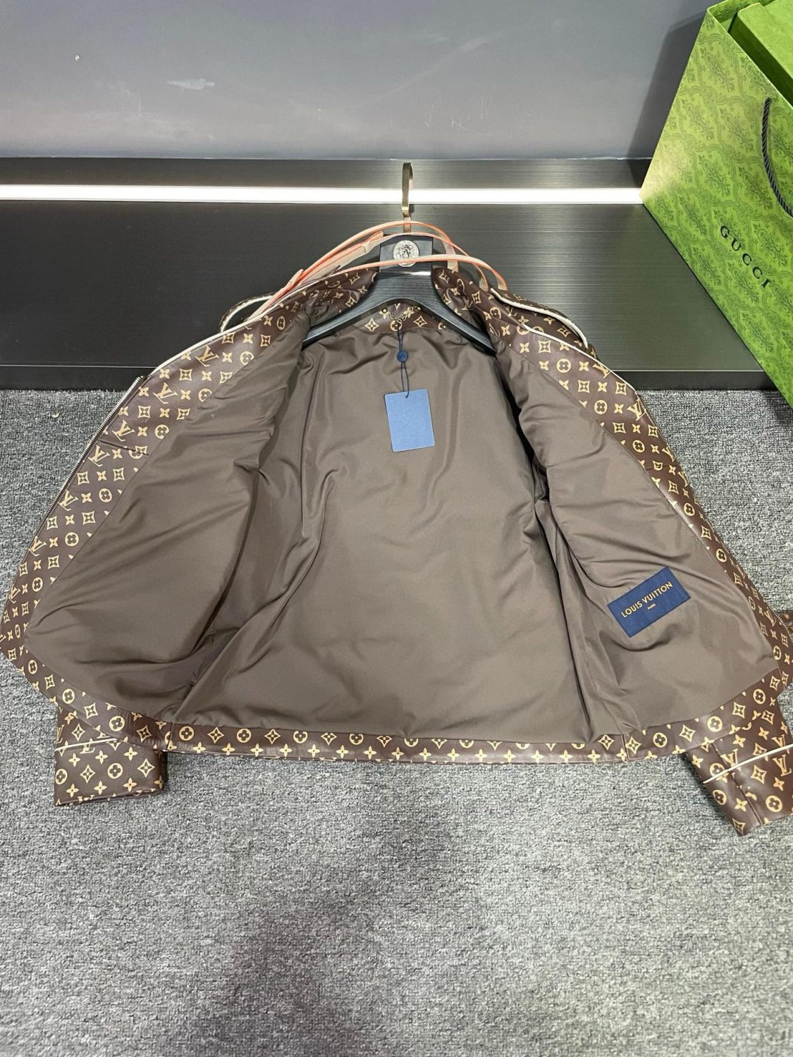 2025 FallWinter Men's Classic Monogram Tactical Leather Jacket with Three Detachable Straps #83127A