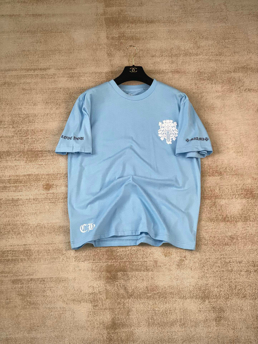 Men's and Women's Summer Blue Cotton Round Neck Loose Fit Short Sleeve T-shirt #98569