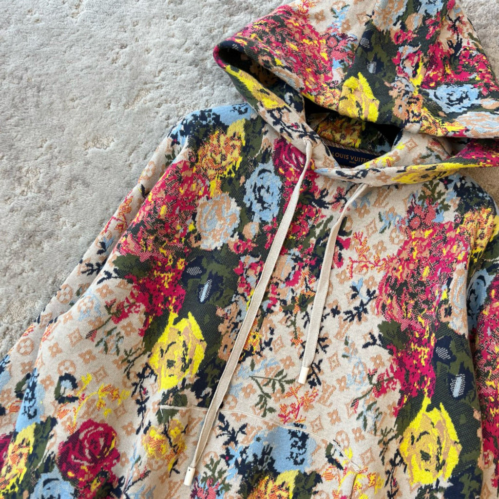 Men's Spring Autumn Monogrammed Floral Pattern Jacquard Hooded Sweatshirt Pullover #97861