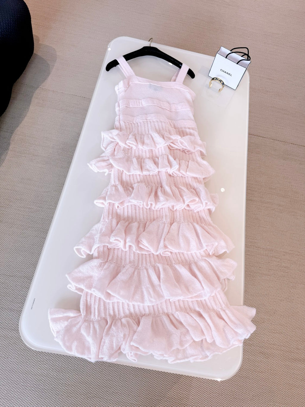 25K Solid Color Pleated Knitted Design Suspender Long Dress Mohair And Silk Light Pink #332234