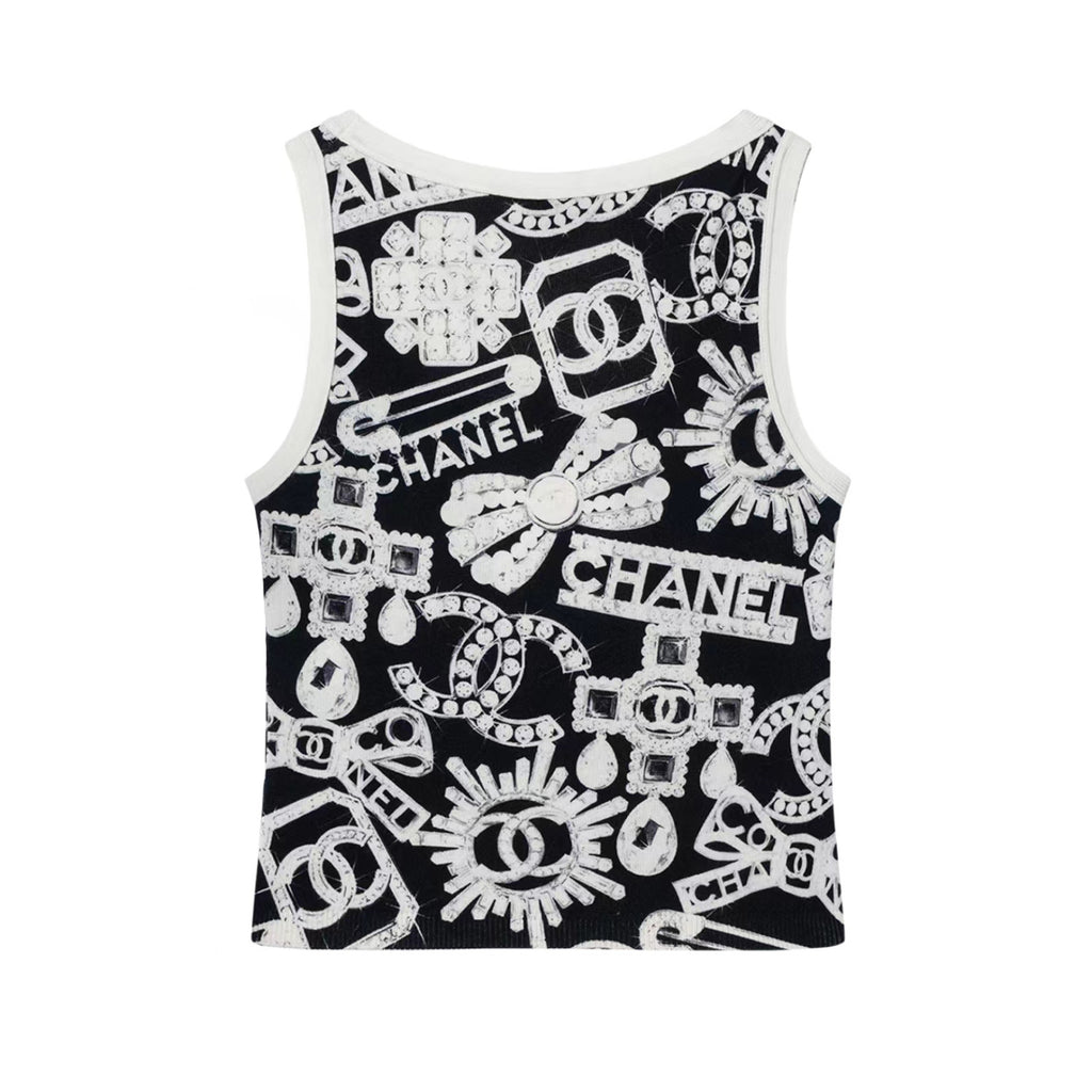 Women's Summer Fashion Trend Pattern Printed Round Neck Sleeveless Straight Top Vest #78413