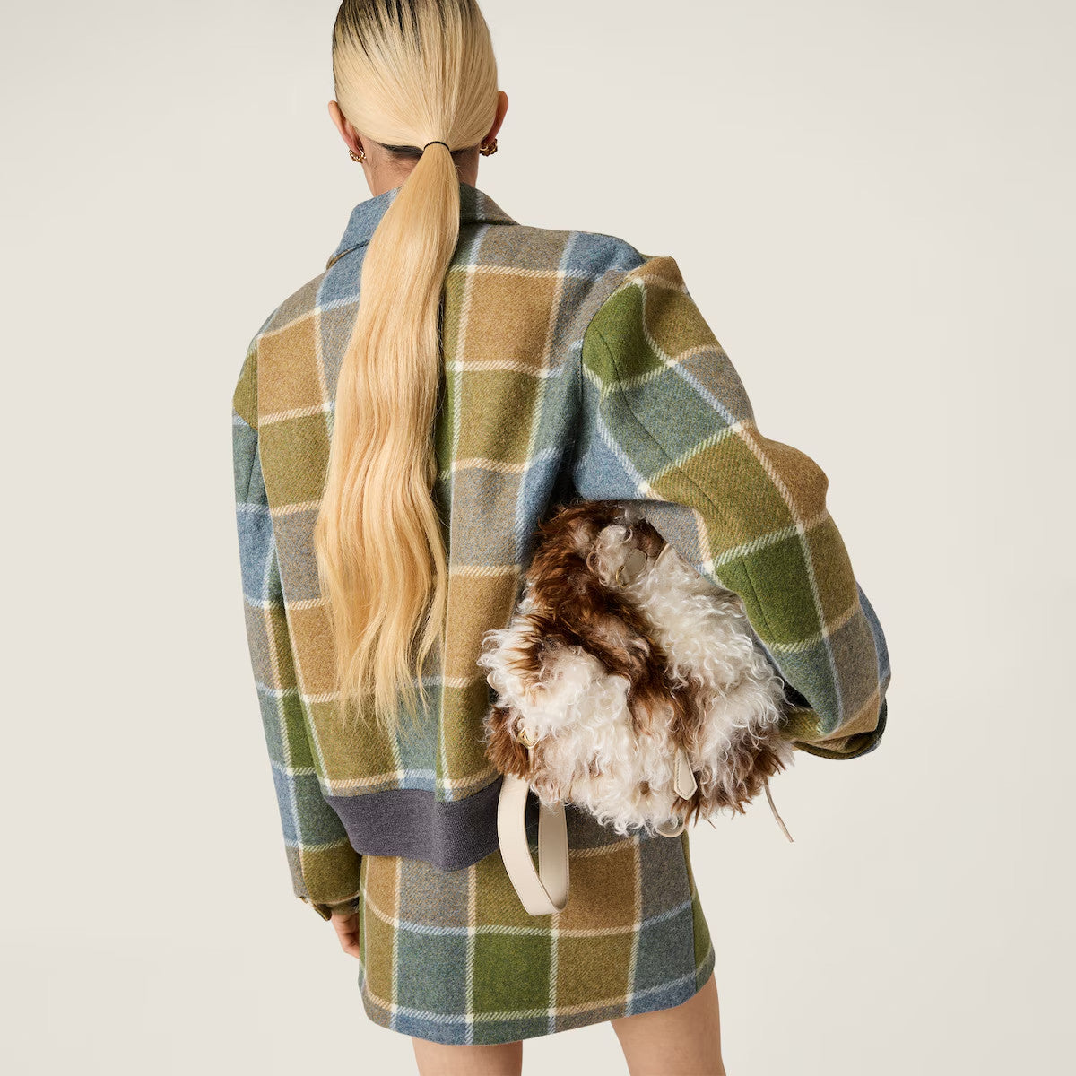 Women's Classic Checkered Pattern Short Jacket Fashionable Retro Color-Block Collar Zipper Jacket #193778