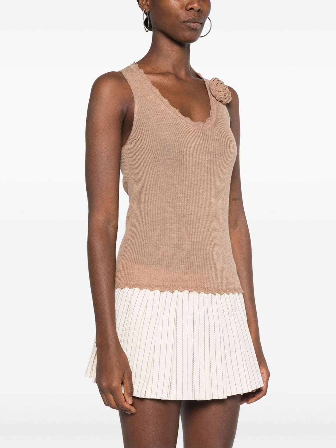 Blumarine Women's Spring And Autumn Round Neck Floral Chest Pin Solid Color Long Sleeve Wool Knit Vest Ngvp #9585