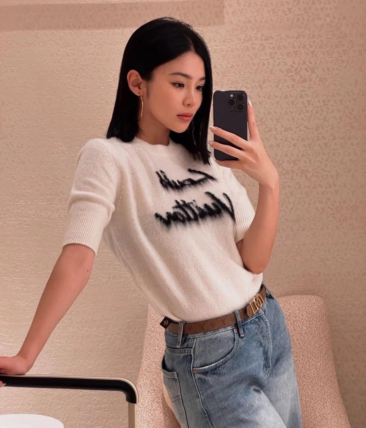 Women's Summer Round Neck Monogrammed Cashmere Short Sleeve T-shirt #73934