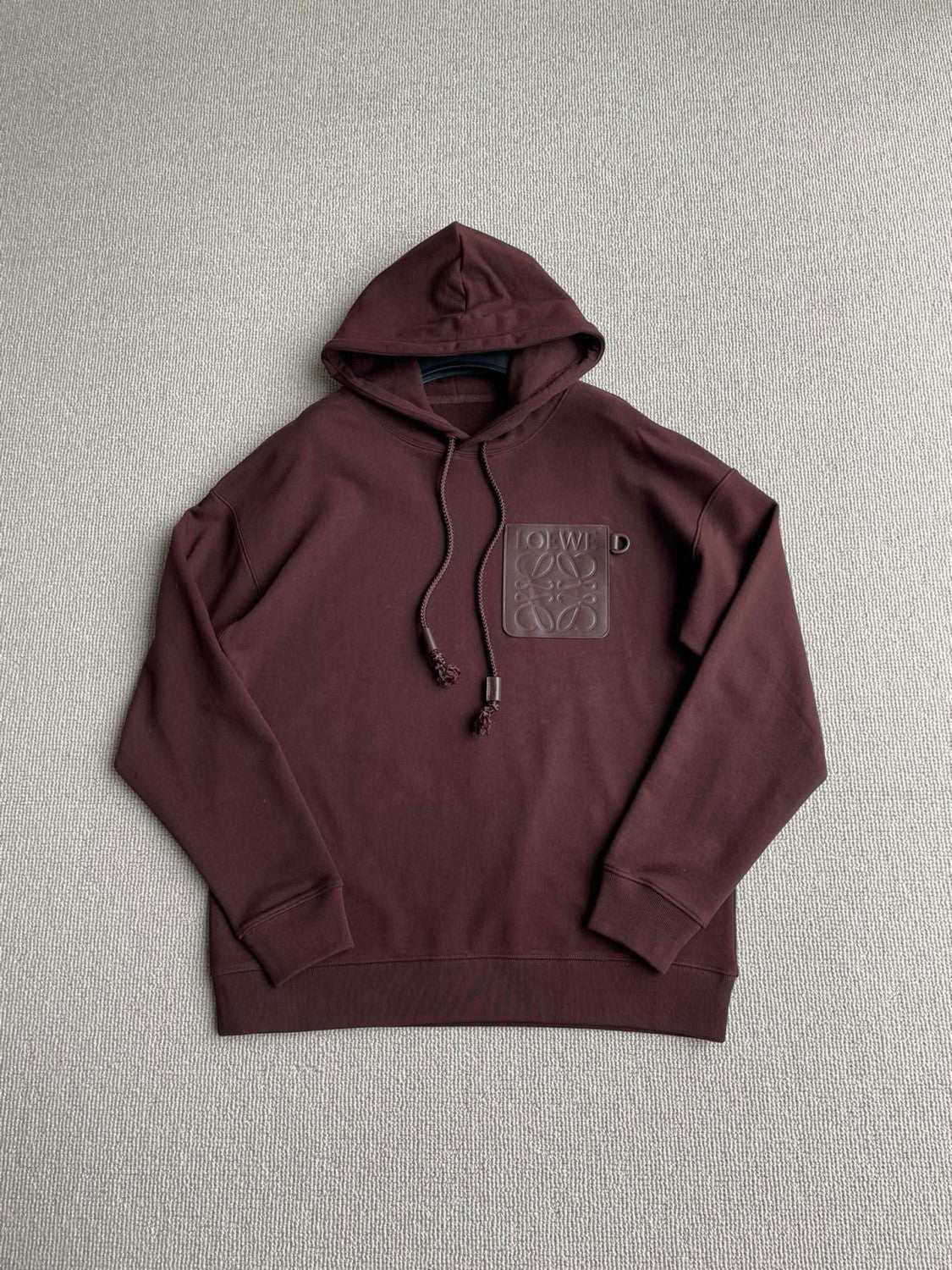 Men's Spring & Autumn Solid Color Logo Leather Label Drawstring Hooded Sweatshirt Pullover #98912